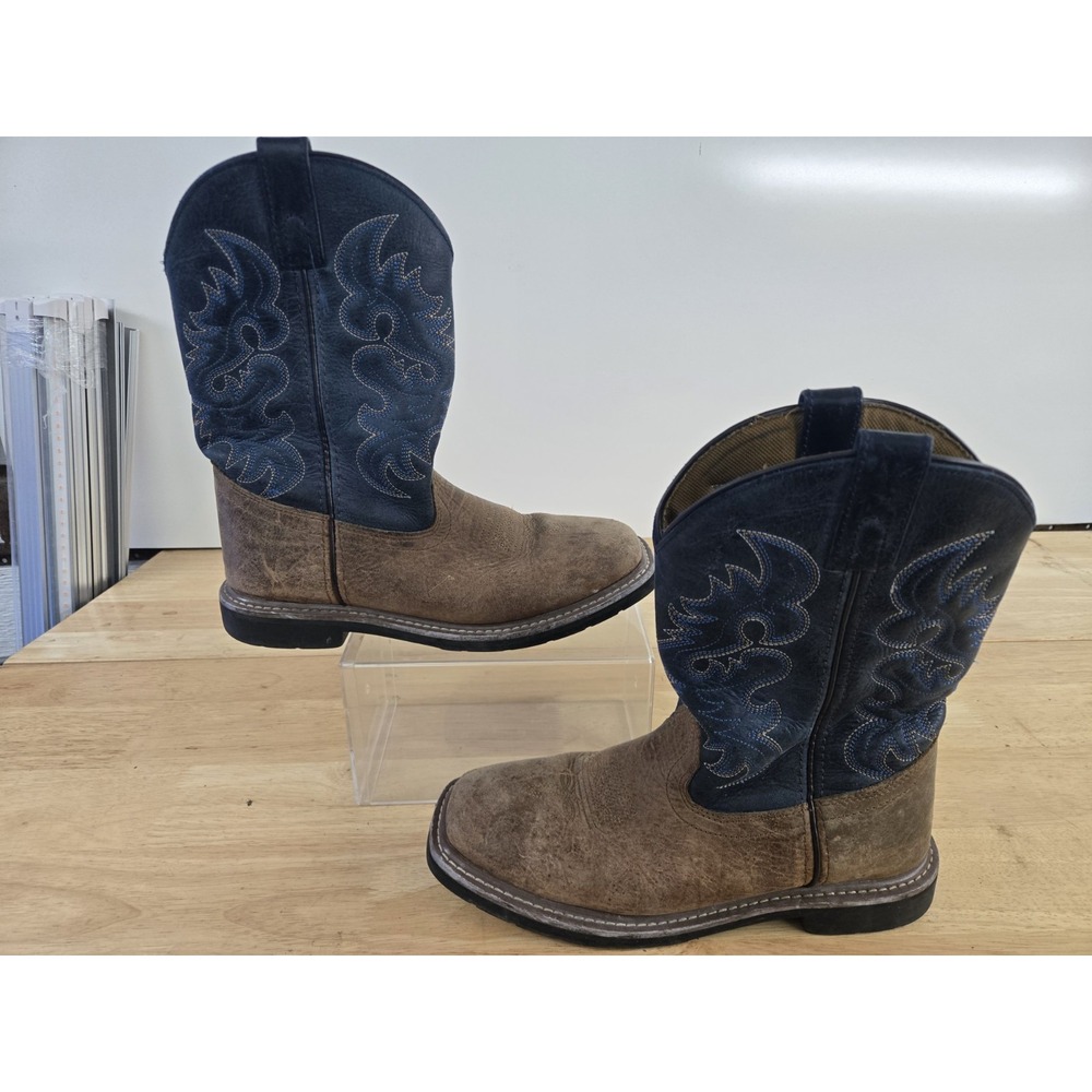 Dan Post‎ Youth - Size 4.5D - Brown/Blue Square Toe Cowboy Boots